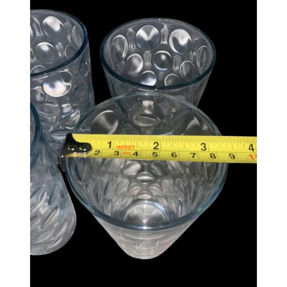 Set of 4 Vtg Coin Polka Dot Circleware Thumbprint Clear Glass Tumblers ~ 6